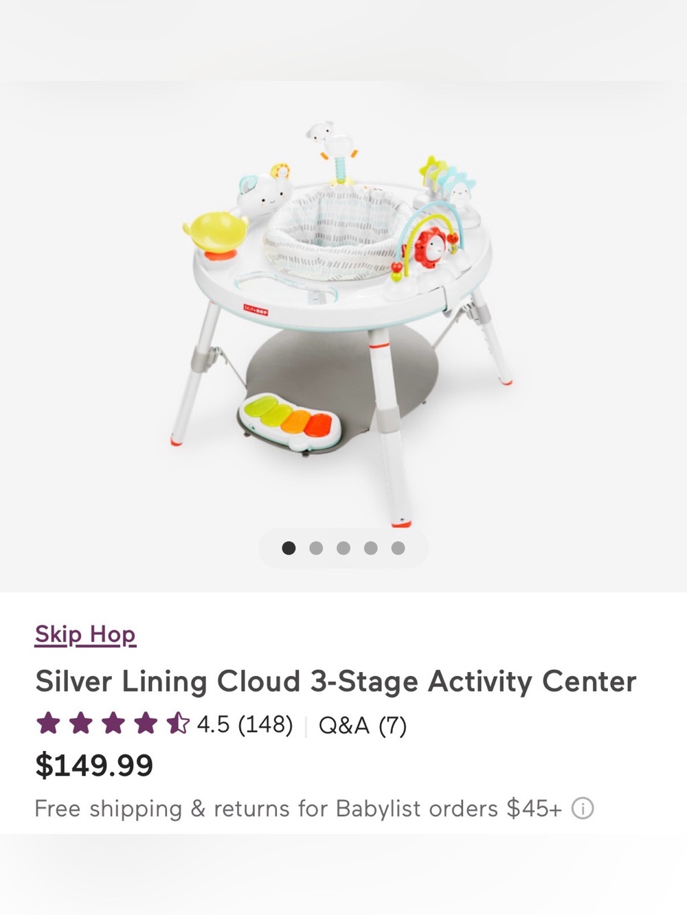 Skip Hop White and Light Gray Activity Center with Colorful Toy Accents